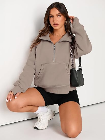 AUTOMET Womens Sweatshirts Half Zip Cropped Pullover