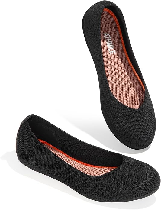 ATHMILE Women's Flat Ballet Shoes Knit Flat Shoes
