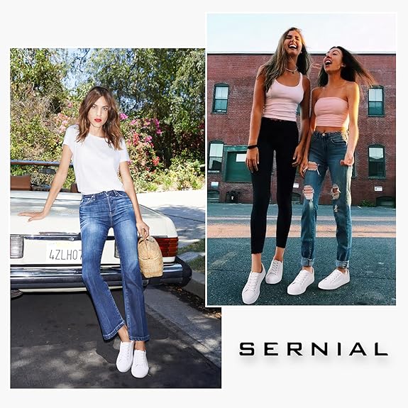 SERNIAL Womens White Tennis Shoes PU Leather